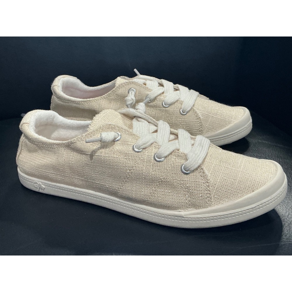 Pop‎ Highbar Sneakers Womens 8 Natural  Sparkle Slip On Casual Shoes